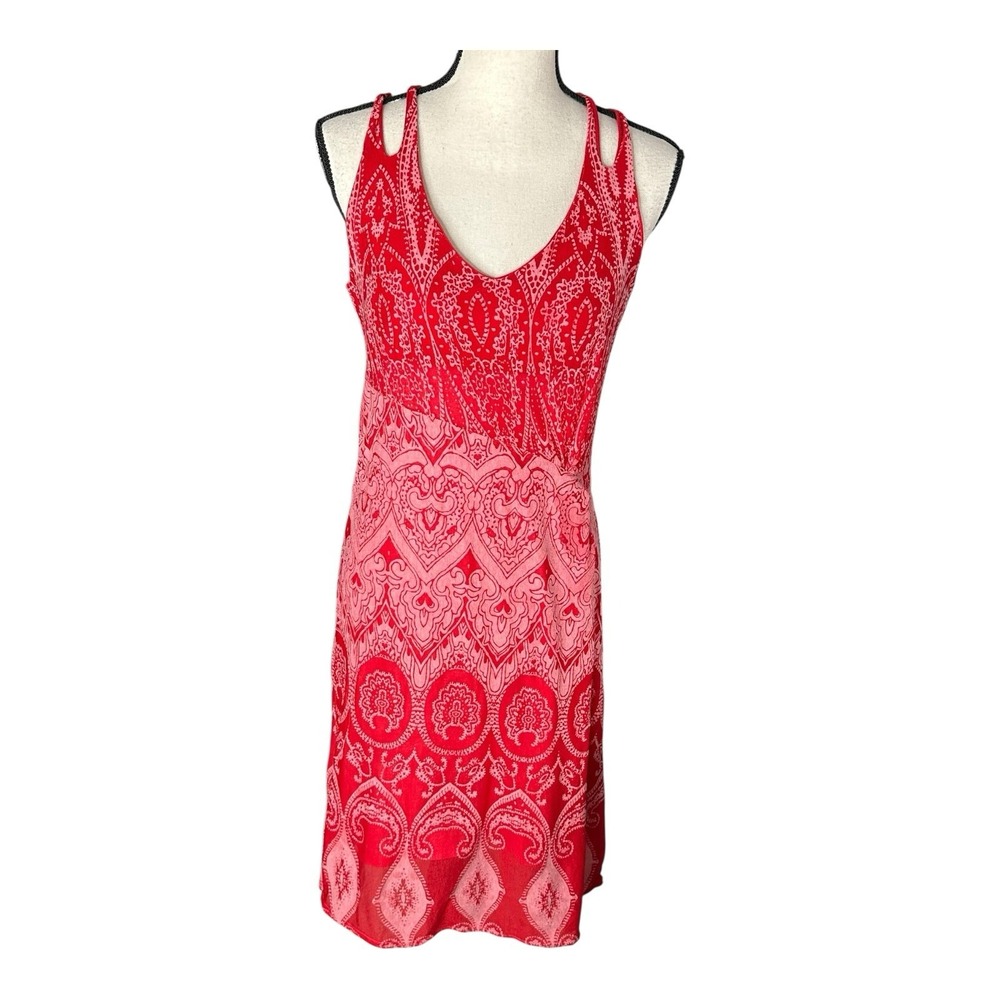 Athleta Geométric Sleeveless Faux Wrap Lined Built In‎ Bra Red Dress Size Medium